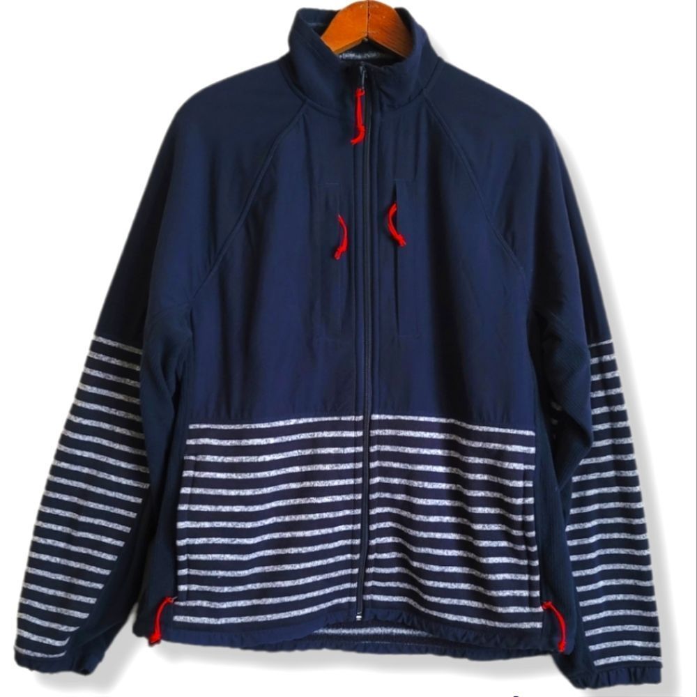J Crew Nordic fleece blue grey stripe full zip jacket size L